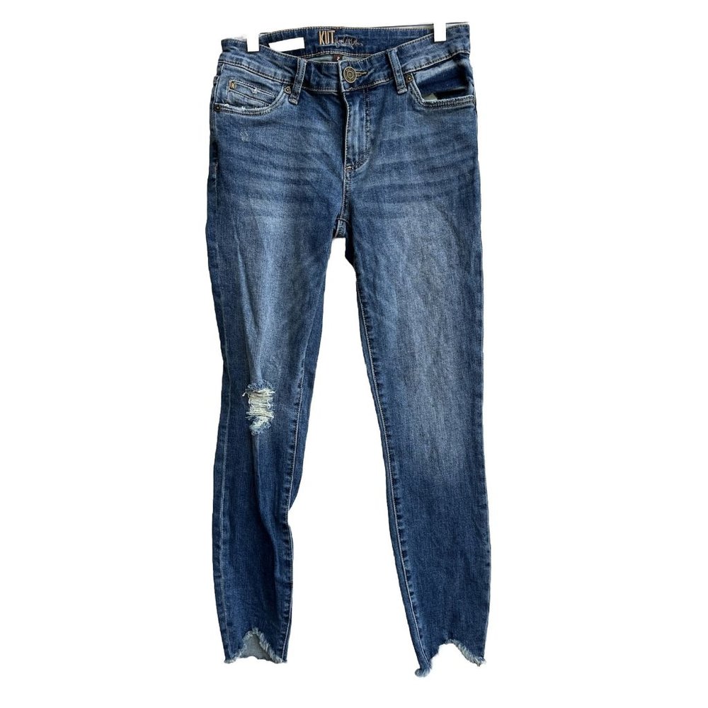 Kut From The Kloth Womens‎ Jeans Size 2 Blue Carlo Ankle Skinny Raw Hem Mid Rise